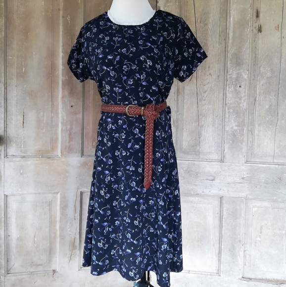 Vintage Blue Floral Dress - Picture 1 of 7